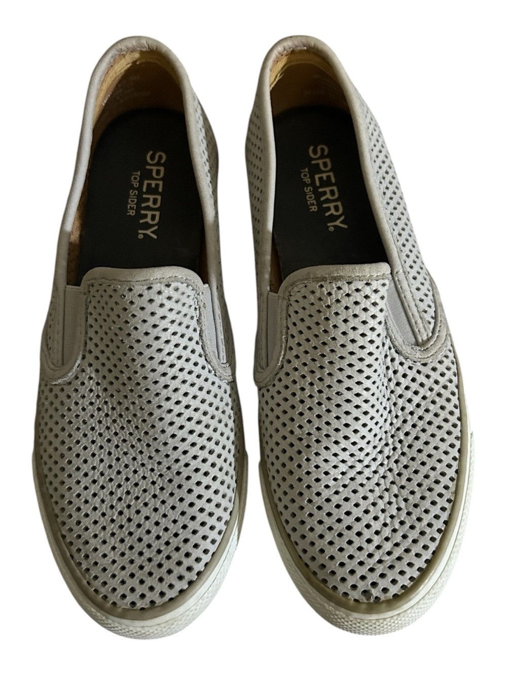 Sperry seaside perforated slip-on sneakers grey leather 8